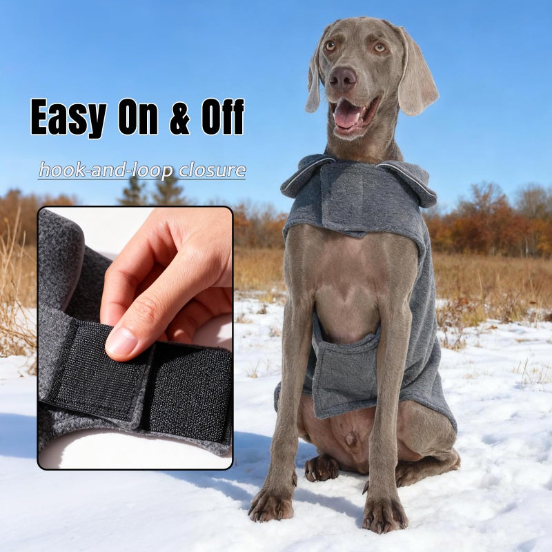 DENTRUN Reversible Dog Coat - Windproof Polar Fleece Vest with Reflective Neck Strips, Hook & Loop Closures, Easy-On Cold Weather Jacket for Medium Puppies (Medium Dogs Gear) - Image 5
